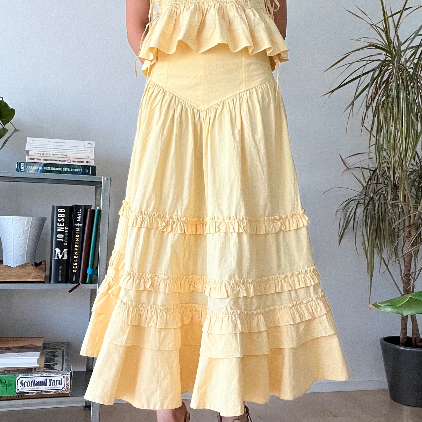 Ganni butter yellow top and skirt set- Size 36 /38