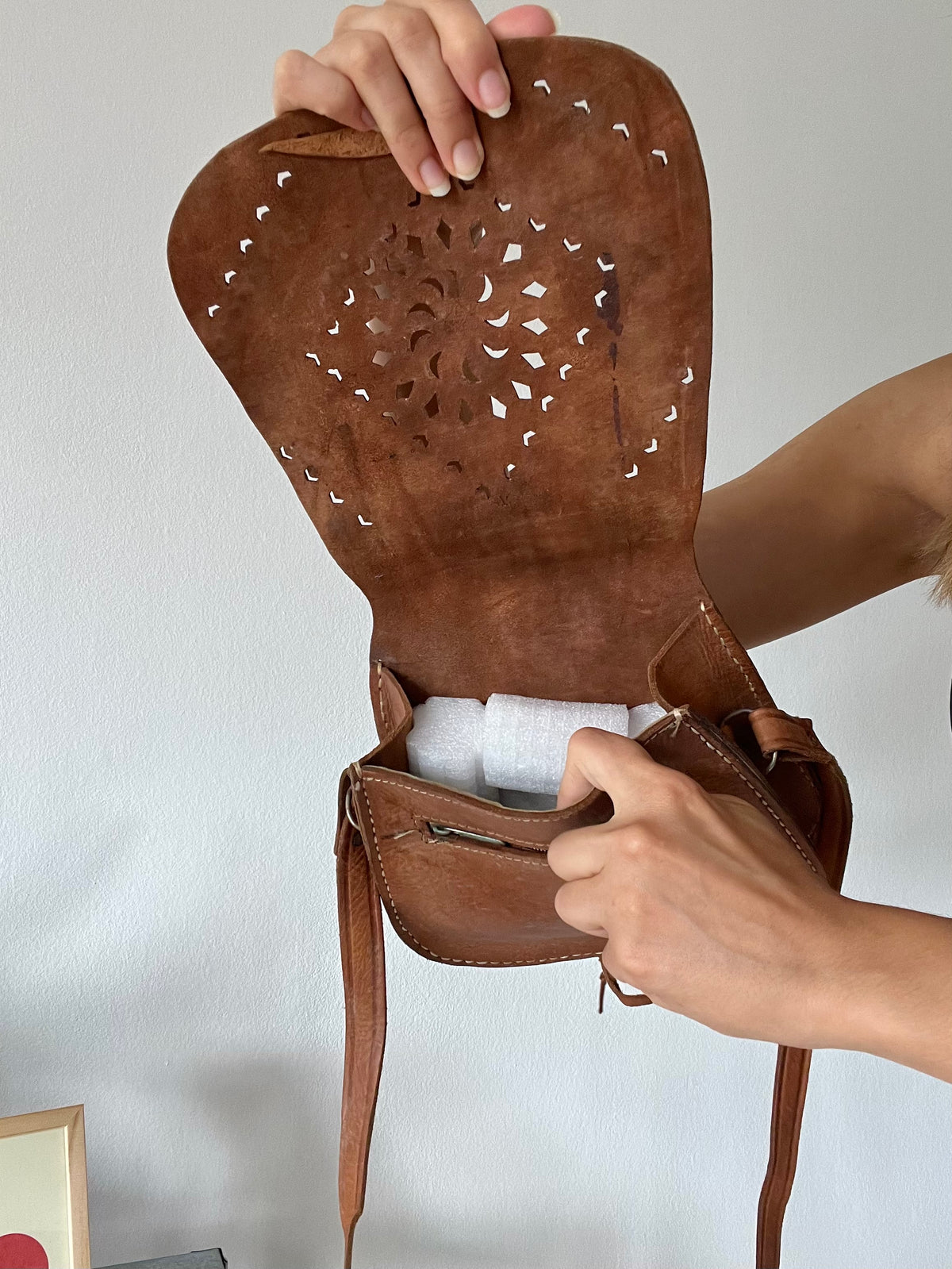 handcrafted artisan tan leather shoulder bag