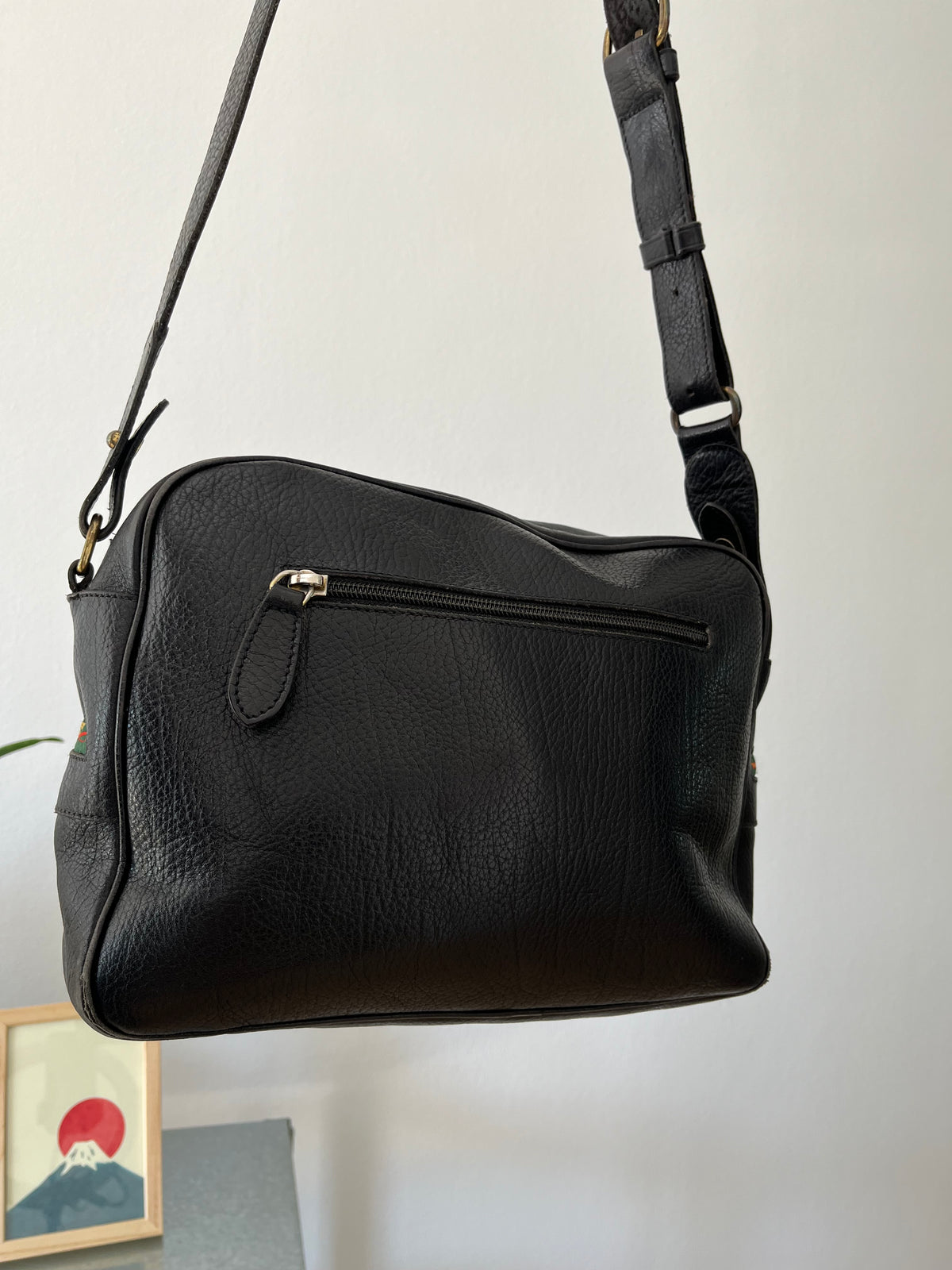 Black leather shoulder crossbody bag