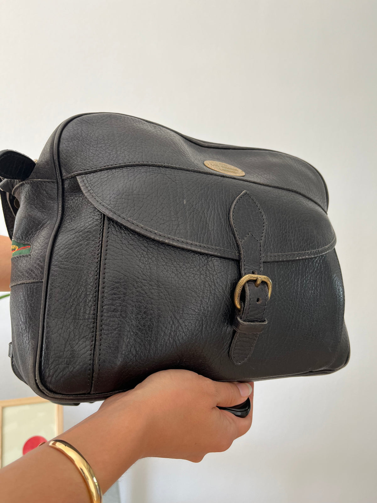 Black leather shoulder crossbody bag