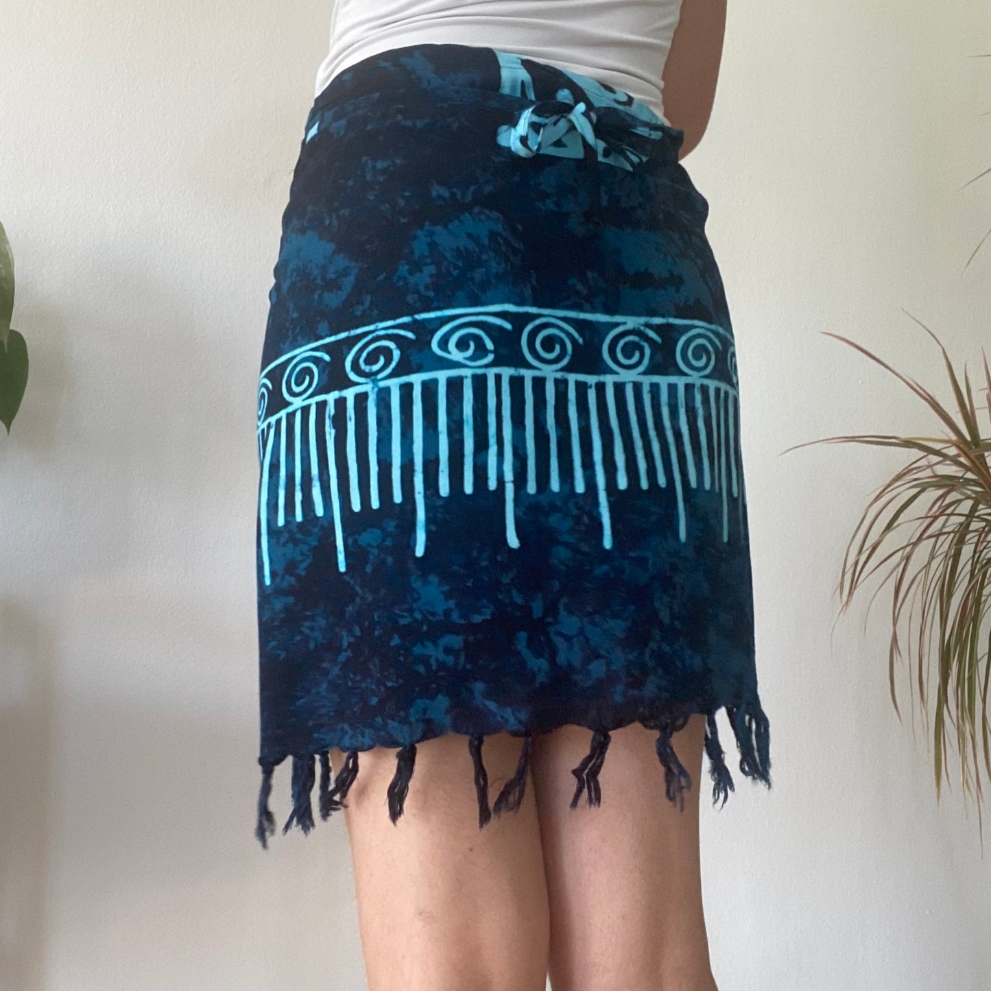 Blue fringe mini wrap skirt