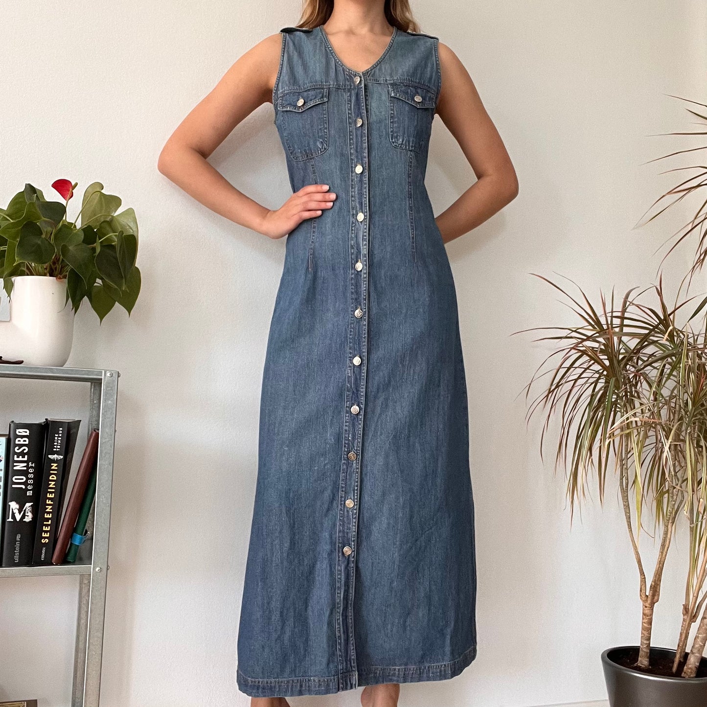 Maxi long denim jeans dress-Size M