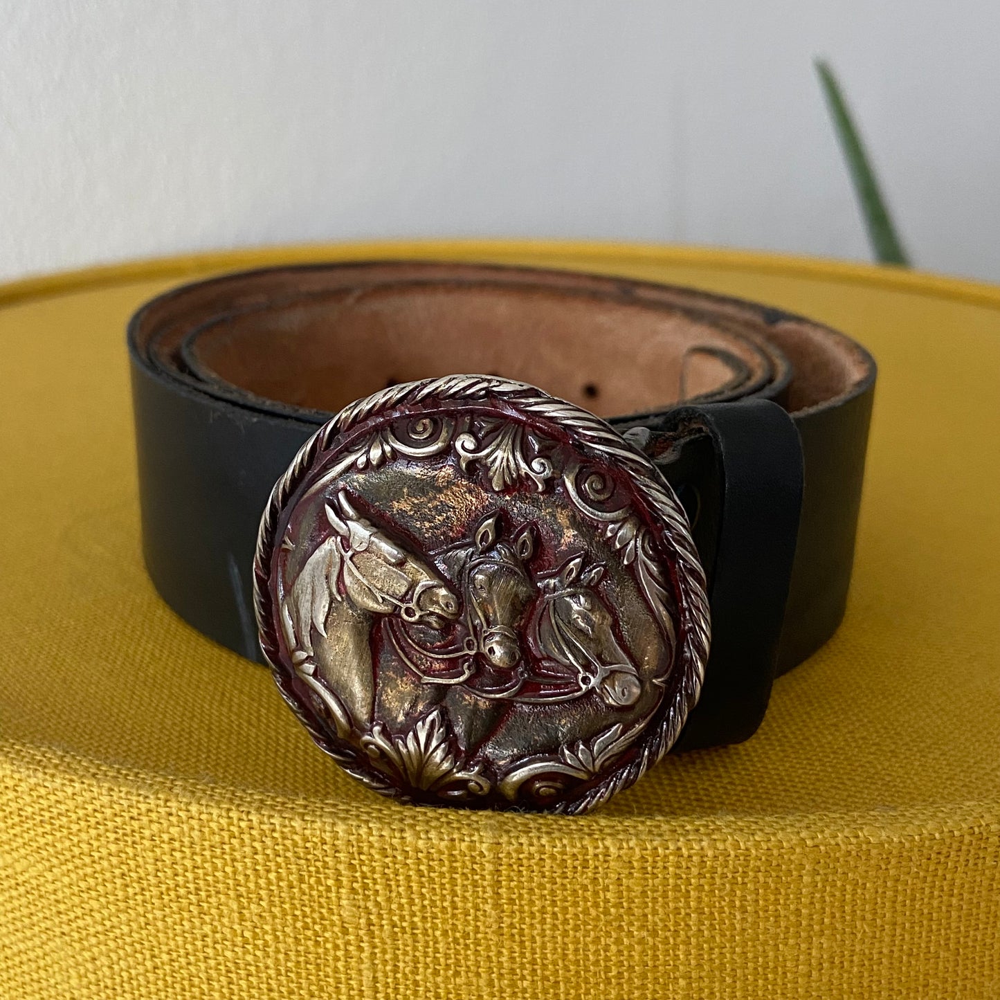 Black Western Belt with Horse Buckle