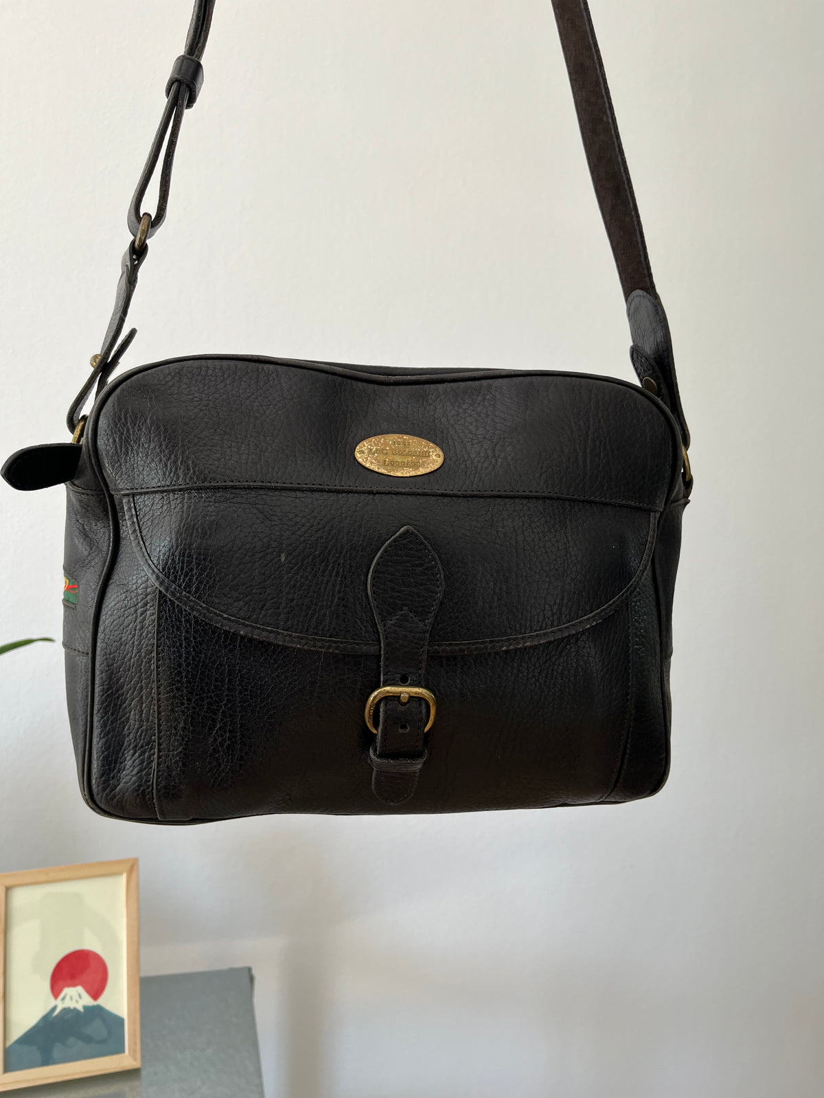 Black leather shoulder crossbody bag