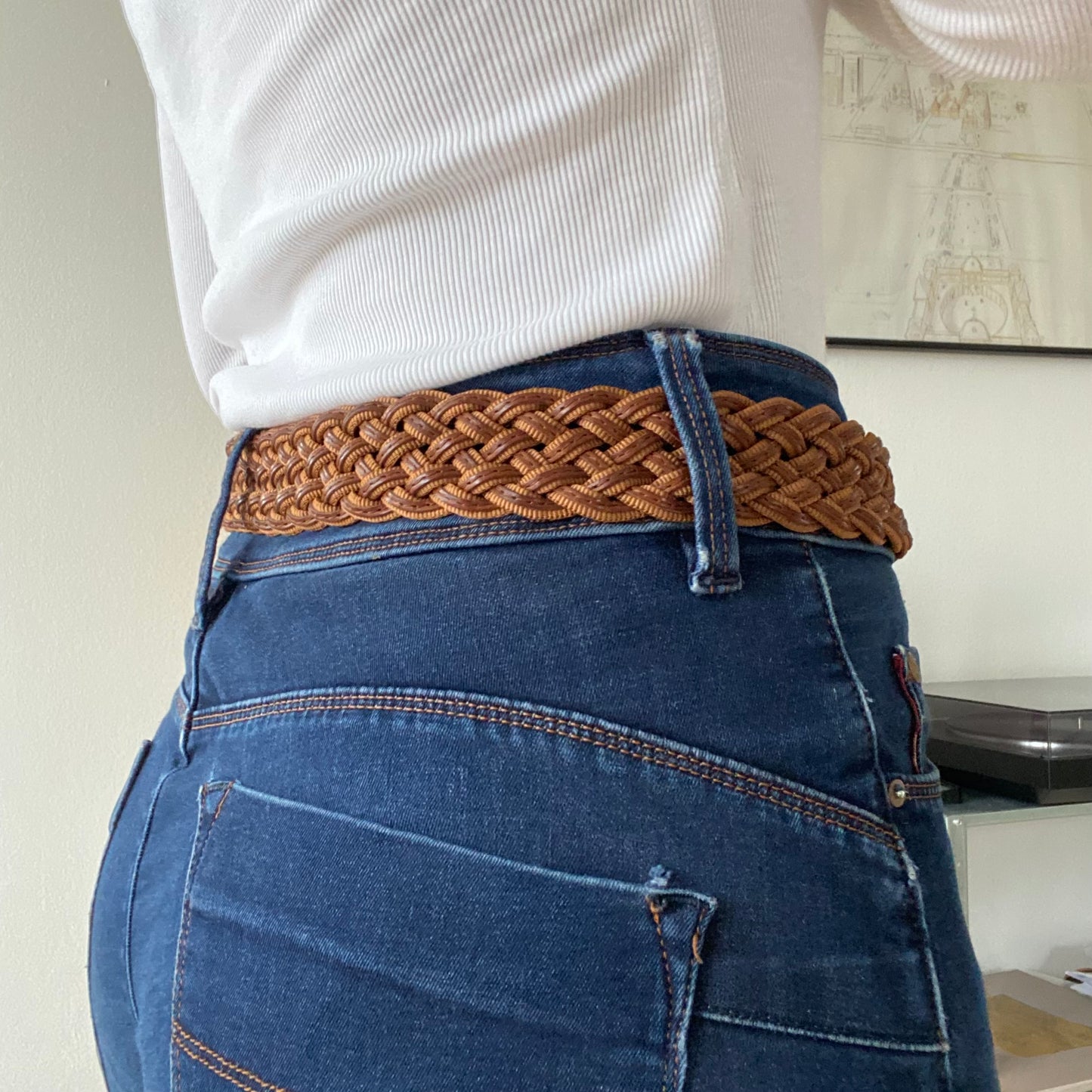 Gold buckle brown braided belt