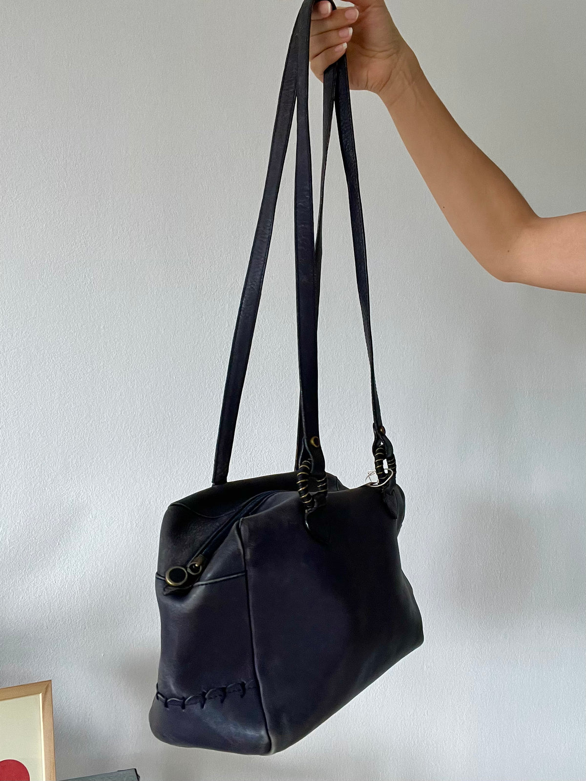 Blue long strap navy shoulder bag