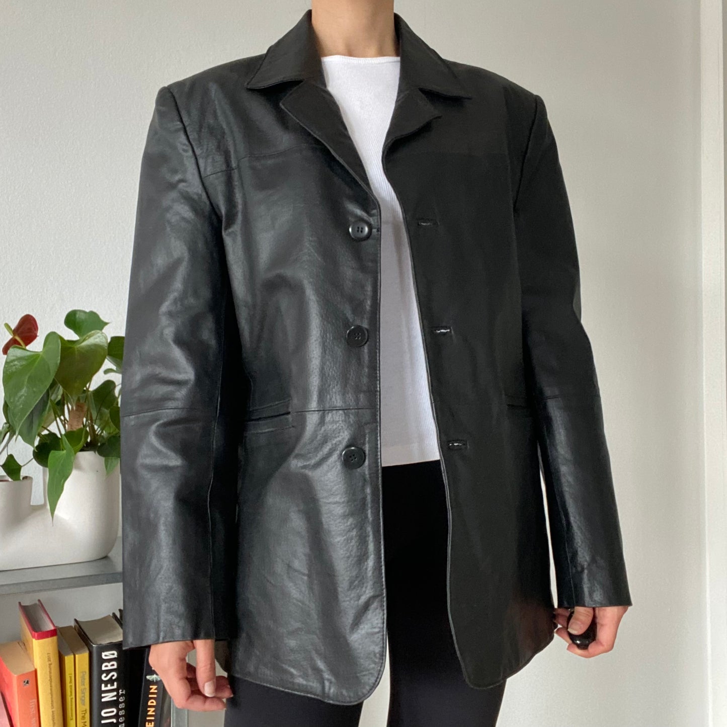 Black leather jacket men size
