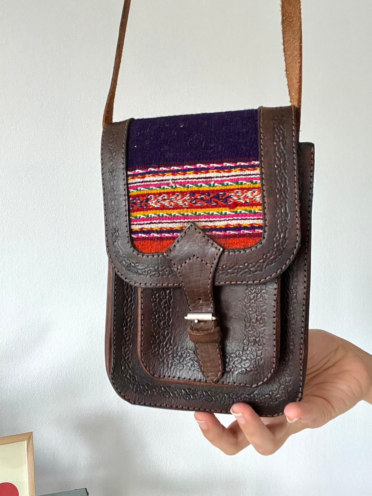 Vintage Embroidered Leather Crossbody Bag