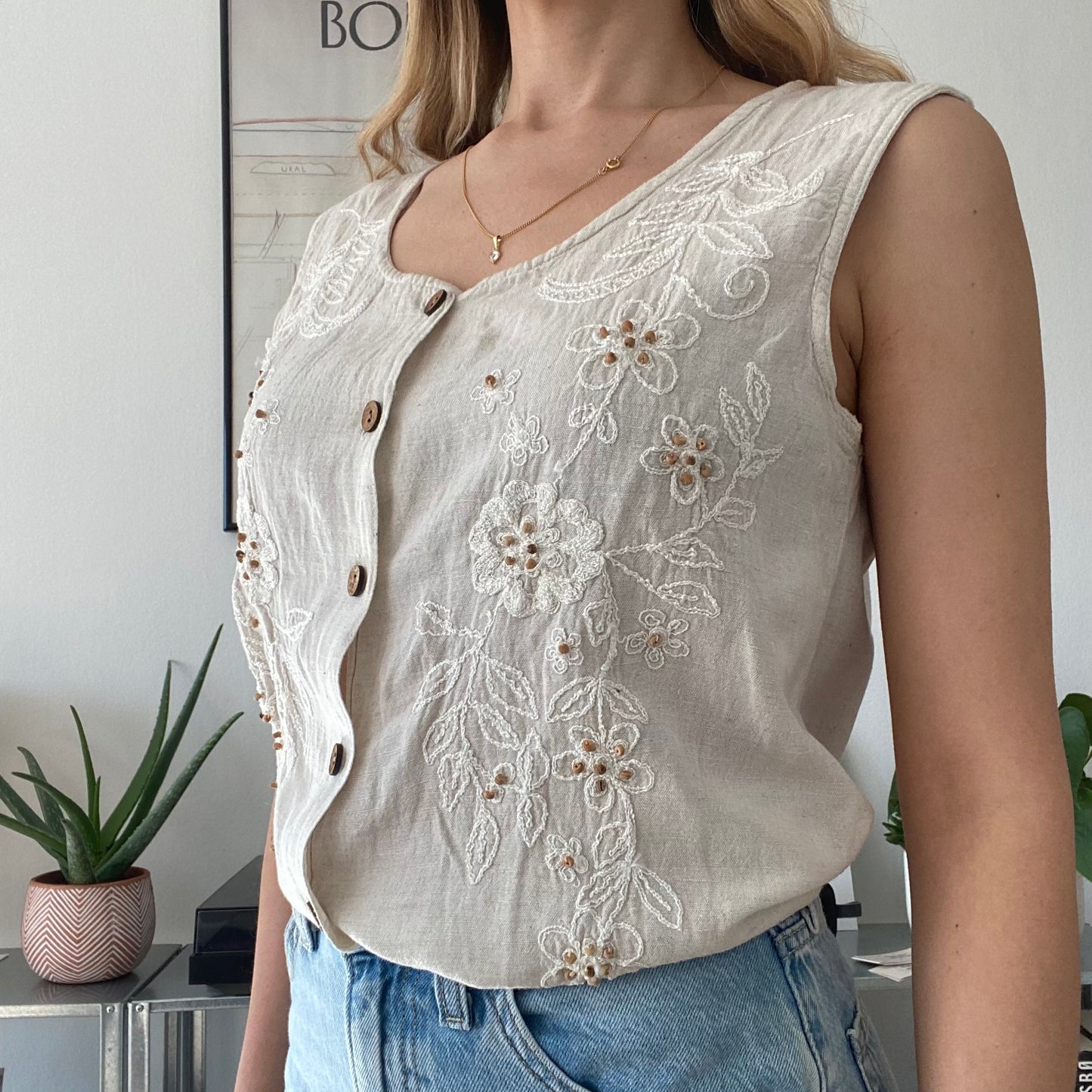White Bege summer cottage top-Size M