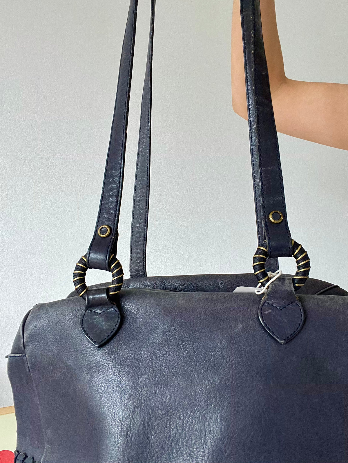 Blue long strap navy shoulder bag