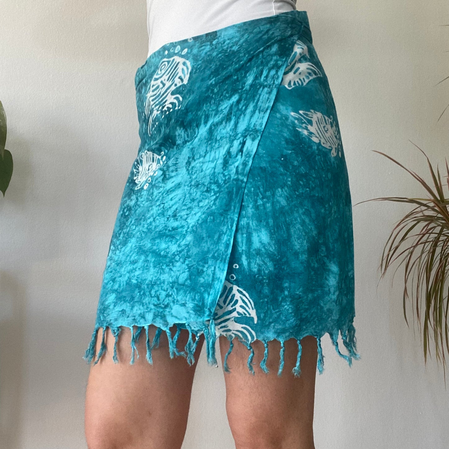 Blue fringe mini skirt