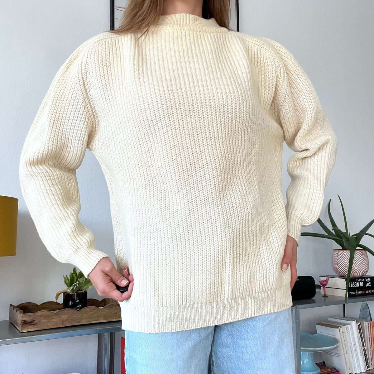 White needed cozy, long sleeve sweater-Size  L