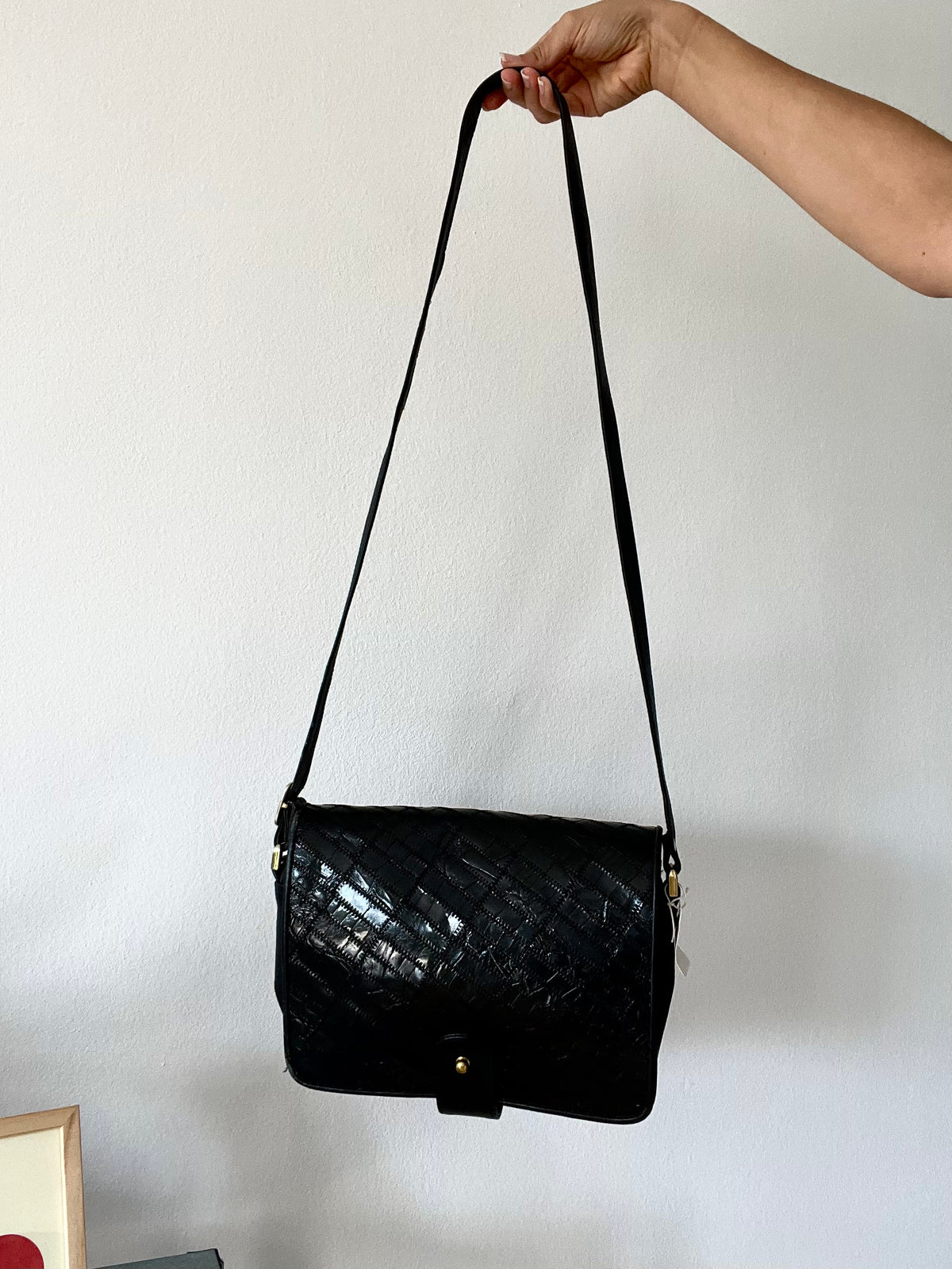 Black Quilted Patent Shoulder Bag