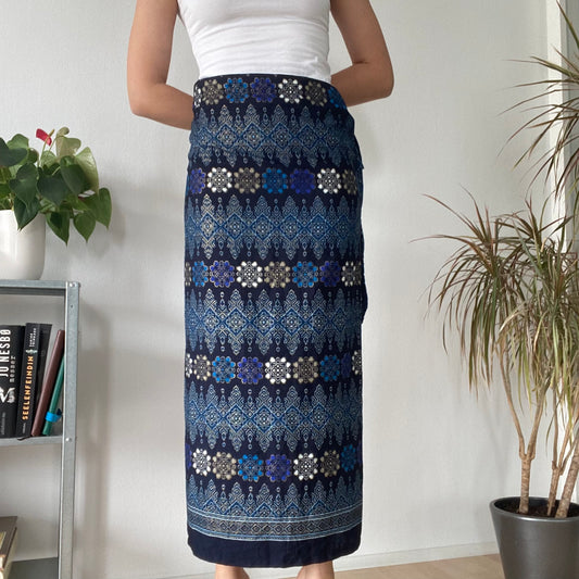 Long blue wrap maxi skirt