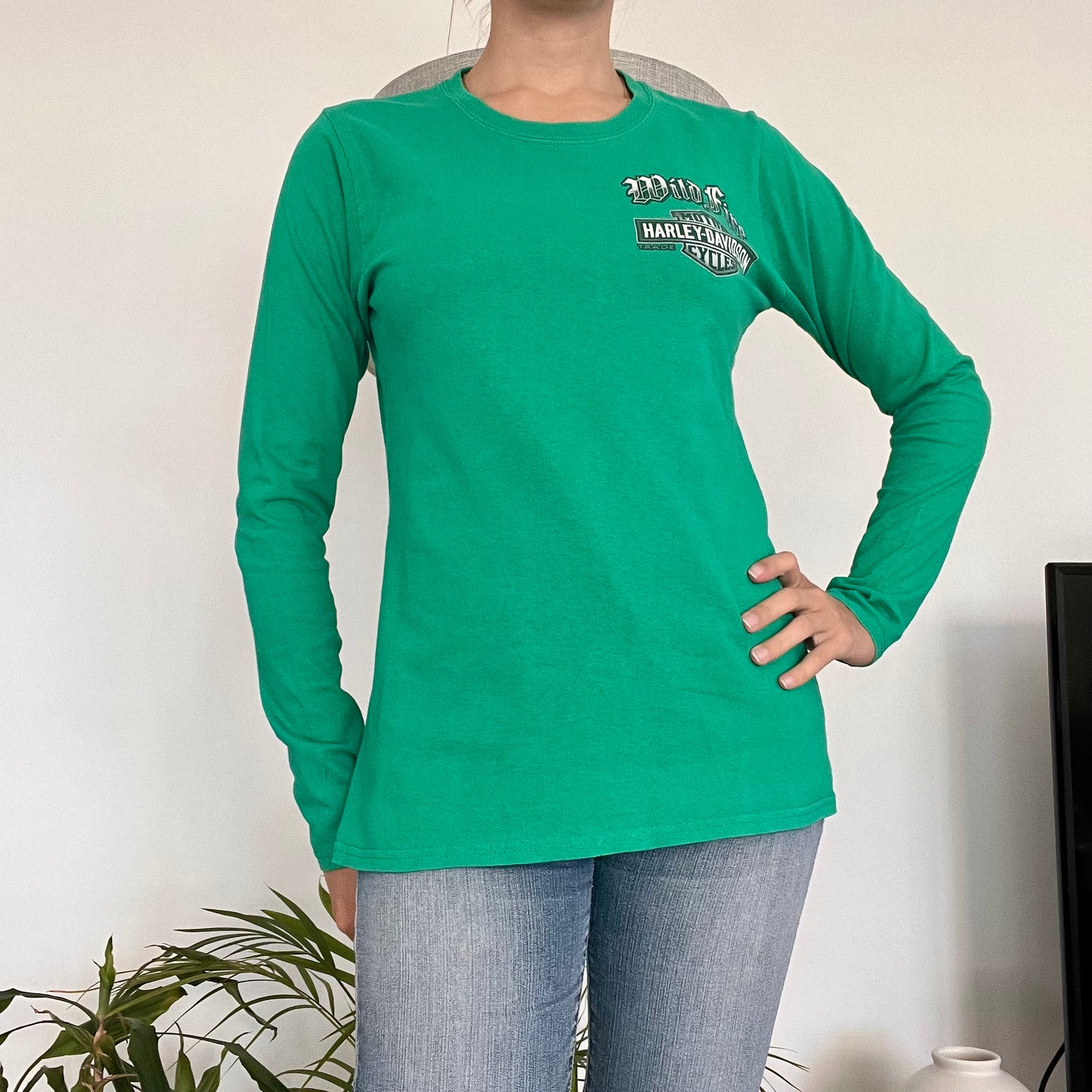 Harley Davidson, green long sleeve shirt- size S
