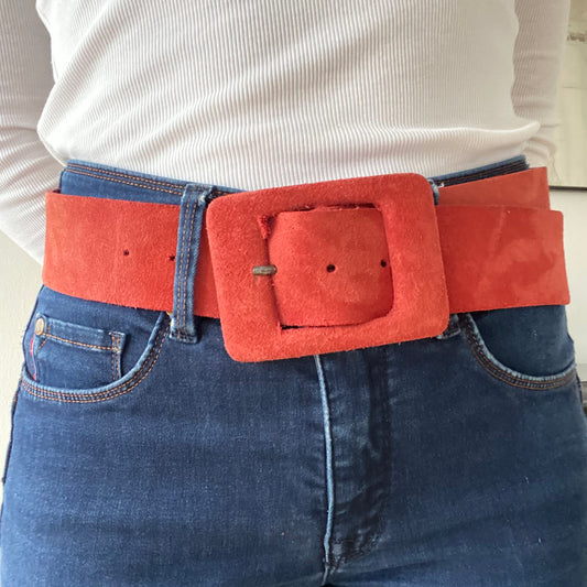 Kristina ti Bold 70s Red Suede Belt Retro Waist Cincher