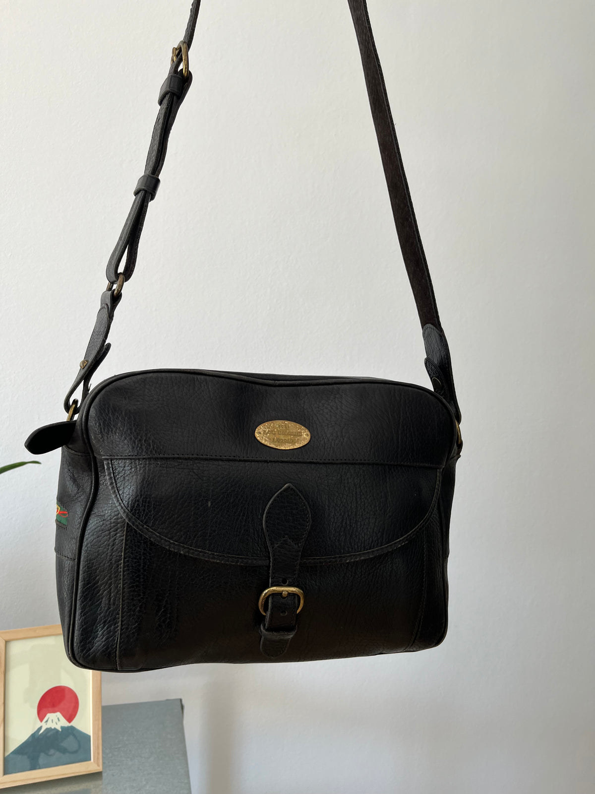 Black leather shoulder crossbody bag