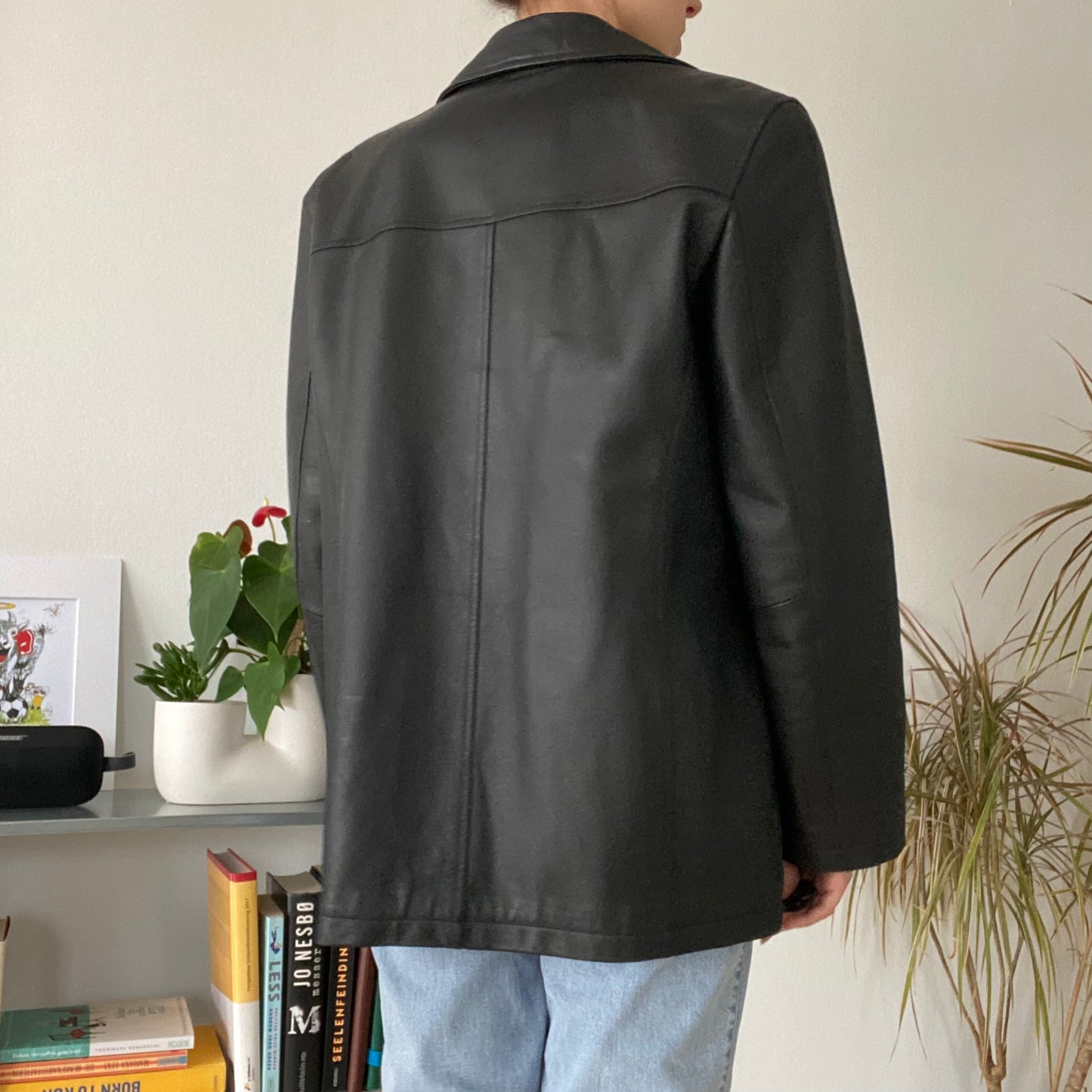 Unisex Oversized Black Leather Blazer