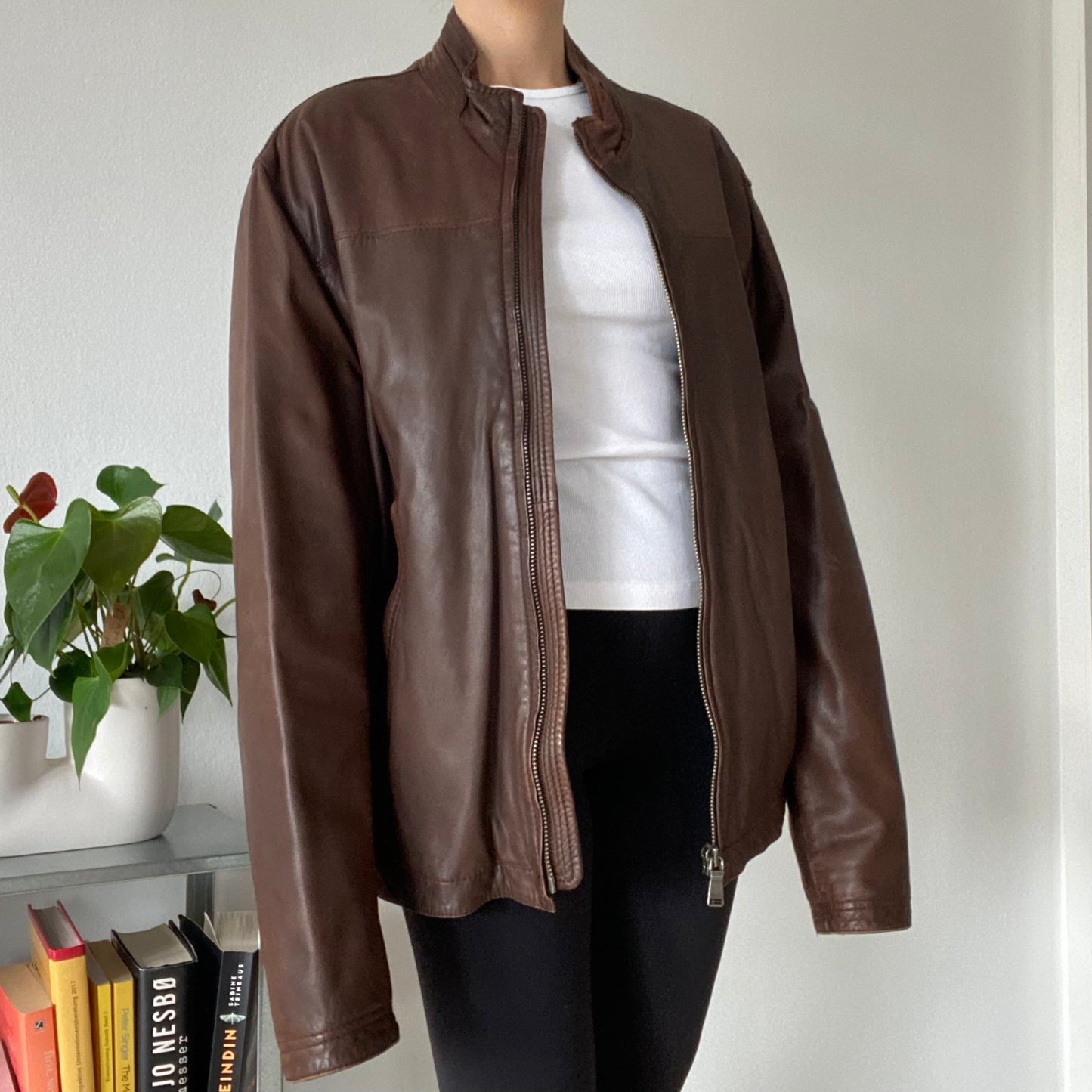 Brown leather jacket Men size