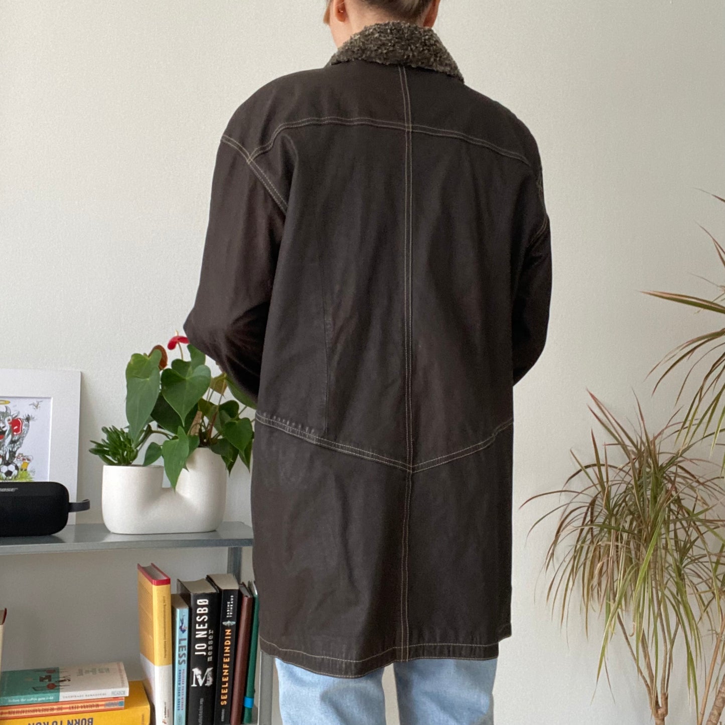 Vintage brown mid-length leather coat
