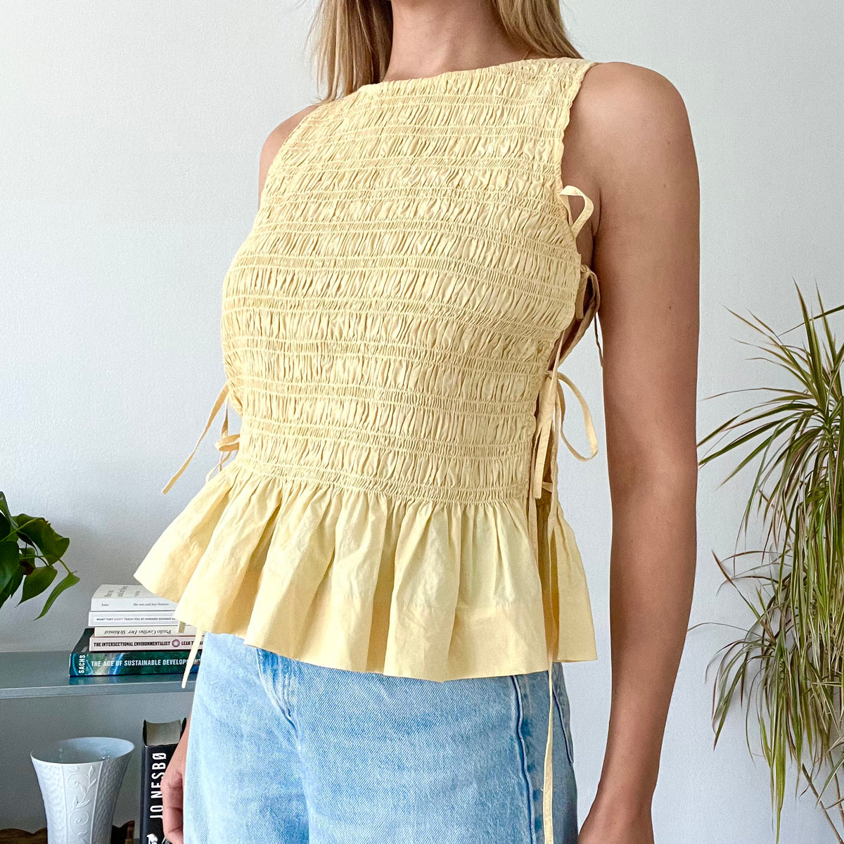 Ganni butter yellow top and skirt set- Size 36 /38