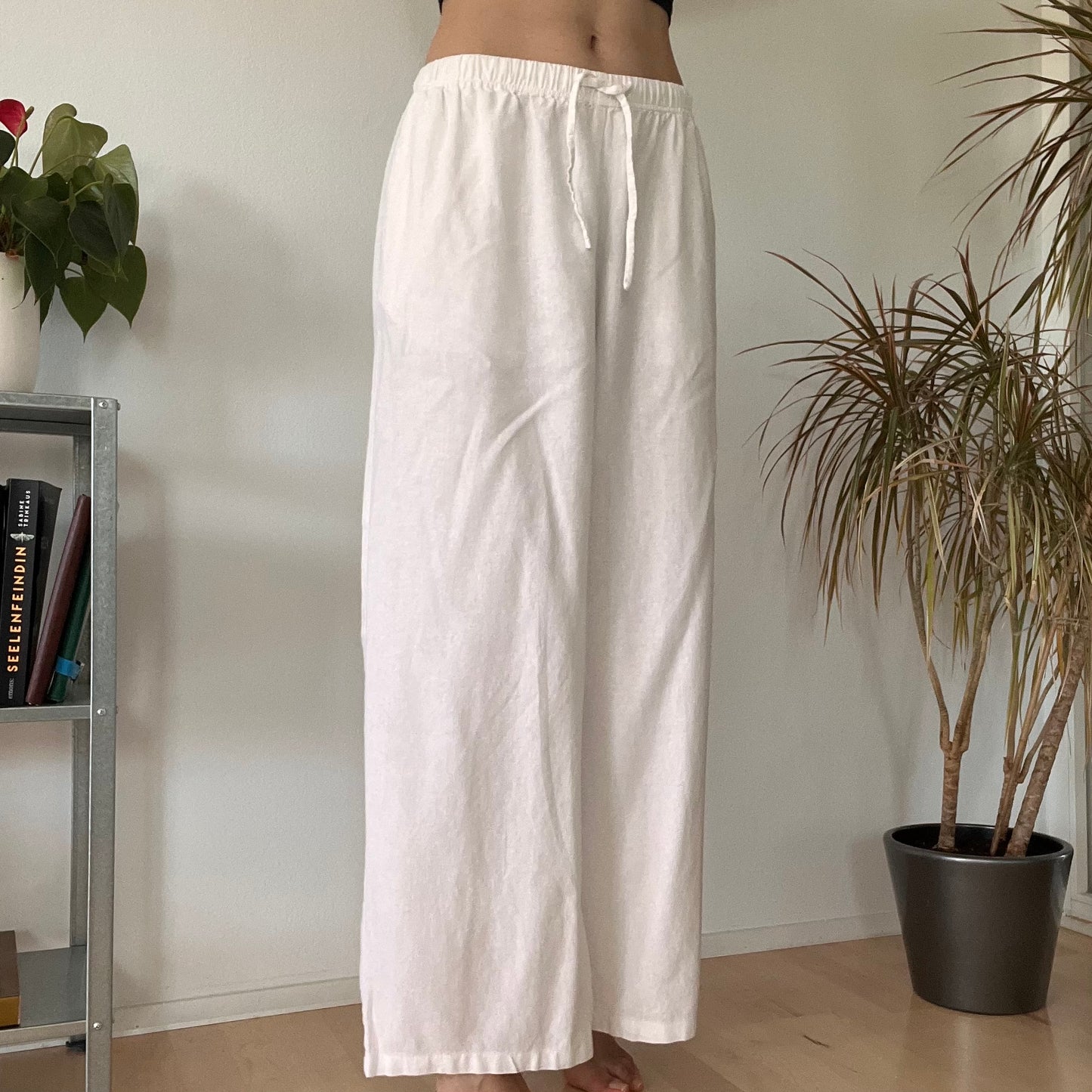 White wide-leg relaxed Cotton trousers- size L