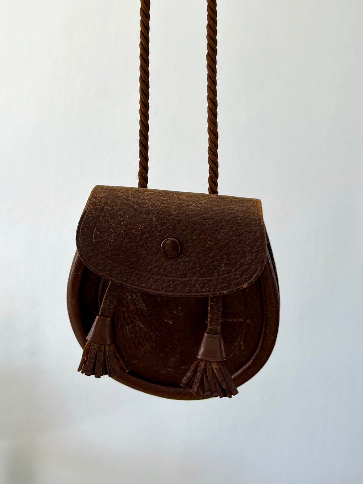 Vintage Scottish Brown Leather Sporran Crossbody Bag Tassel Pouch
