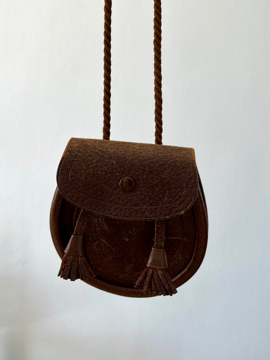 Vintage Scottish Brown Leather Sporran Crossbody Bag Tassel Pouch