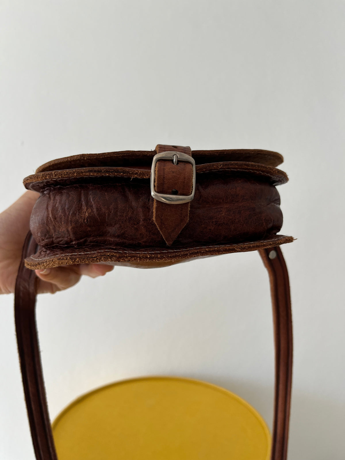 Vintage brown leather tooled crossbody bag