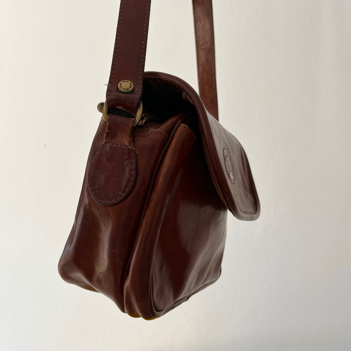 Dark Brown Genuine Leather Vintage Conte Max Conte Brown Leather Crossbody messenger Bag Y2K 90s
