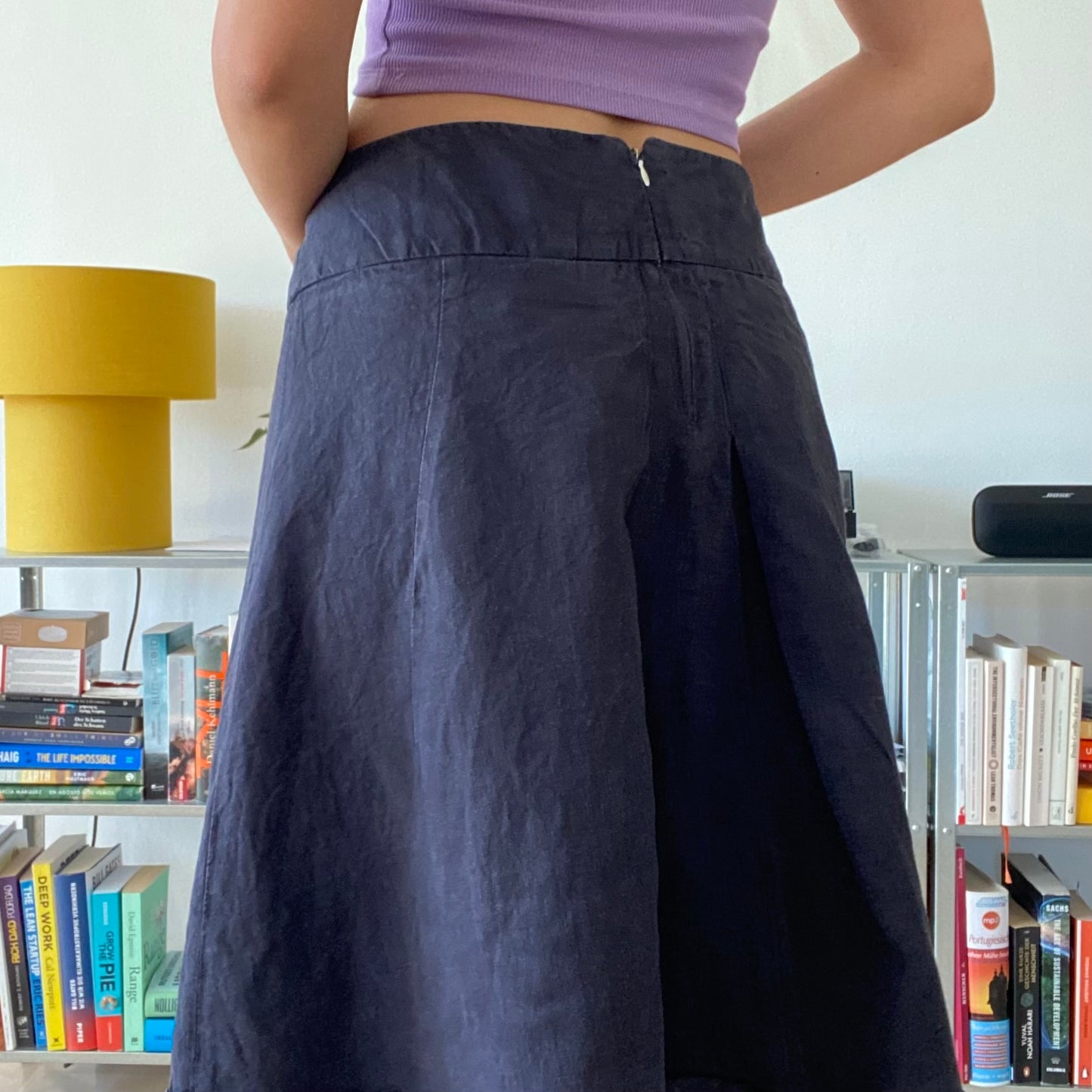 Black midi linen skirt