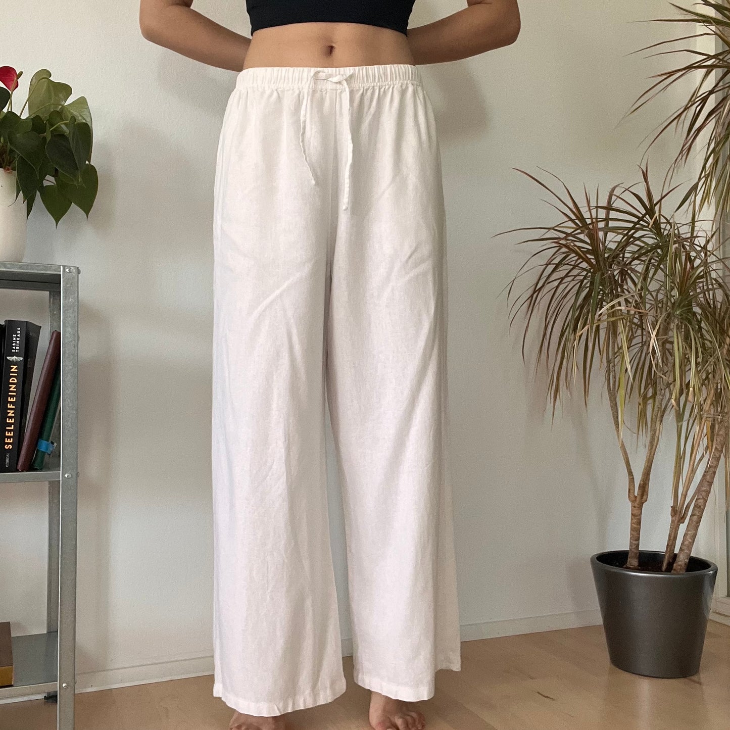 White wide-leg relaxed Cotton trousers- size L