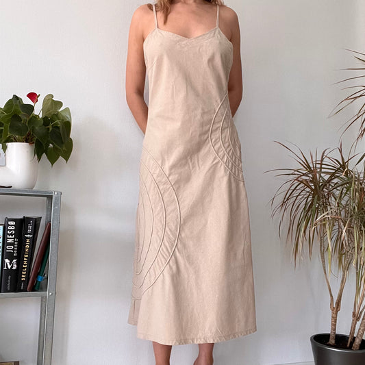 Beige linen cotton summer dress-Size L