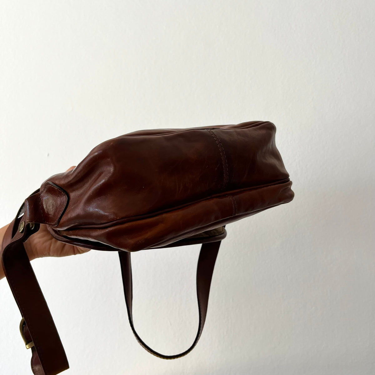 Dark Brown Genuine Leather Vintage Conte Max Conte Brown Leather Crossbody messenger Bag Y2K 90s