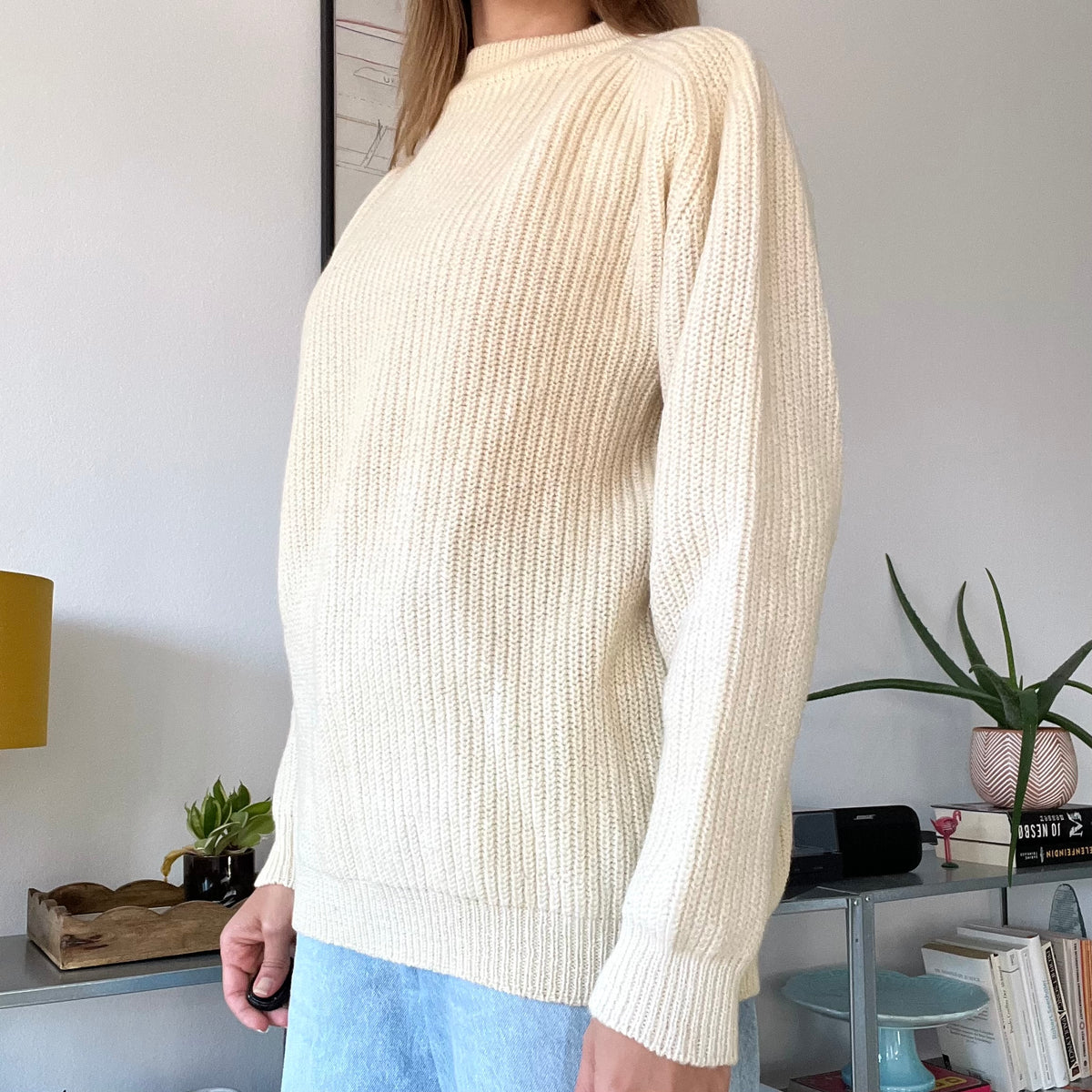 White needed cozy, long sleeve sweater-Size  L